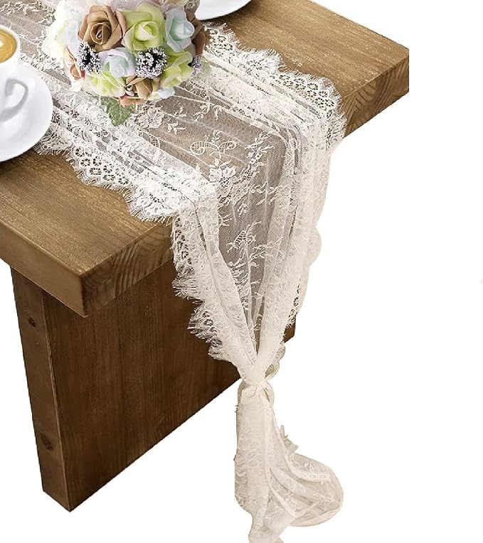 3 Pcs White Lace Table Runner 14 x 120 Inch Embroidered Boho Table Runner by HEIPINIUYE