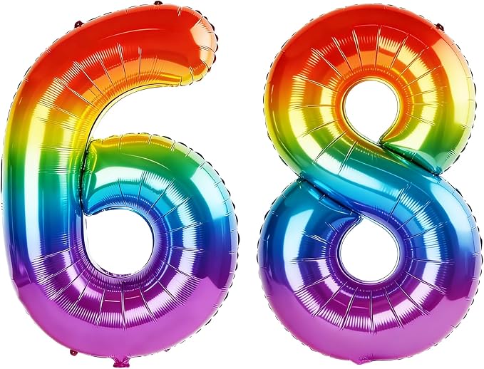 40 Inch Number 68 Balloons for 68th Birthday Party Decorations, 0-100 Rainbow by FOBELEC