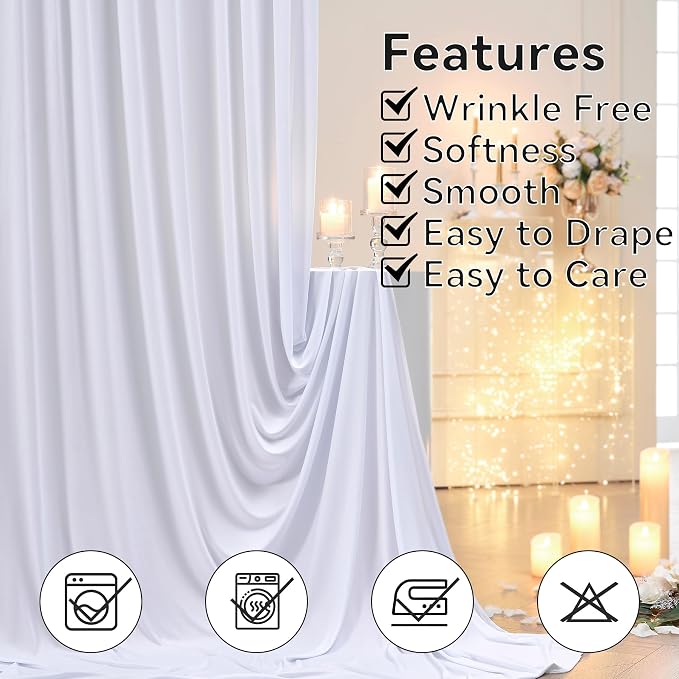 60×14 ft White Wrinkle Free Backdrop Curtain, Soft Silky Polyester Wedding - Image 3