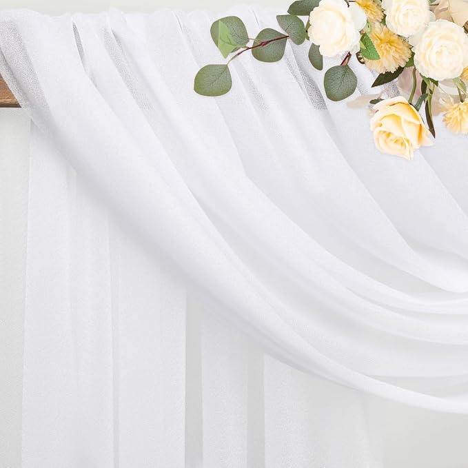 White Wedding Arch Draping Fabric Backdrop Drapes Sheer 28.7"x 20FT | Sheer - Image 3