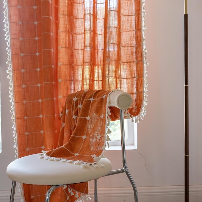 Sutuo Home Boho Curtains for Bedroom, Light Filtering Linen Plaids Farmhouse - Image 3