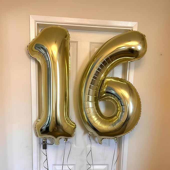 Champagne Gold 16 Balloon, 40 Inch Light Gold Number 16 Balloon Big Foil Mylar - Image 2