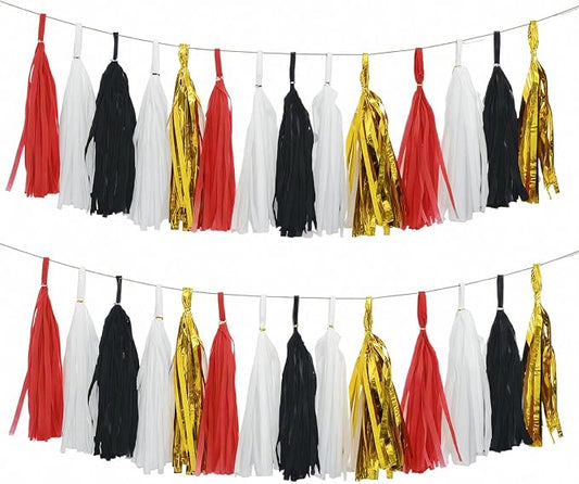 Red Black White Gold Paper Tassel, 20 Pack, Party Decorations by AimtoHome