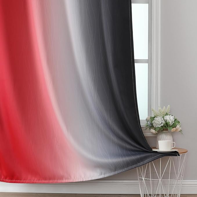 Ombre Red and Black Curtains 72 Inch Length 2 panels, Complete Blackout Curtains - Image 6