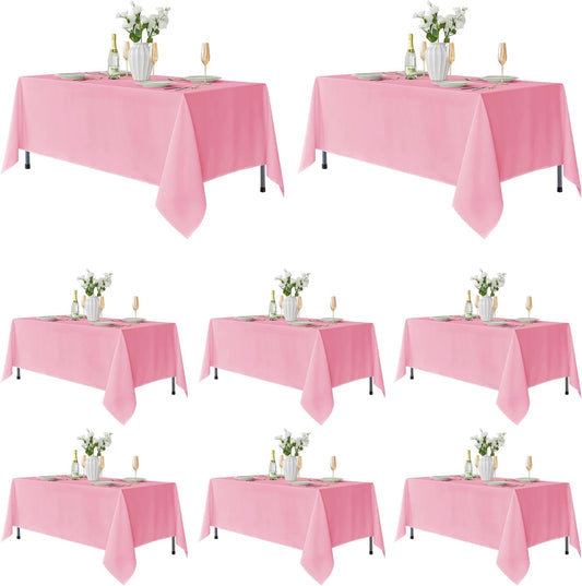 Fitable 8 Pack Table Cloth Rectangle Table: Stain and Wrinkle Resistant Tablecloth Rectangular, Washable Polyester Tablecloths for Wedding Party Dining Banquet Event Catering(Pink, 70x108 Inch)