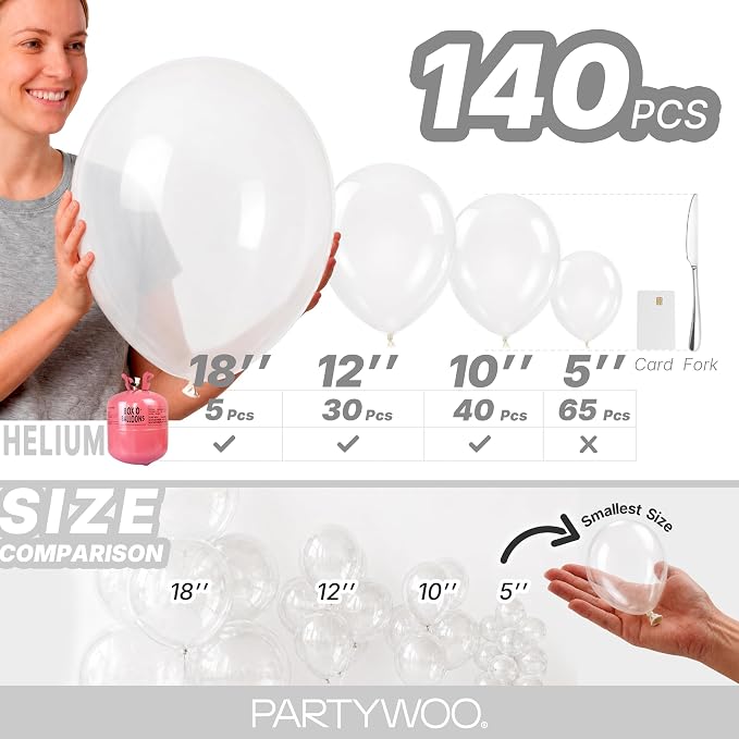 PartyWoo Clear Balloons 140pcs Different Sizes of 18 12 10 5 Inch | Balloons - Image 6