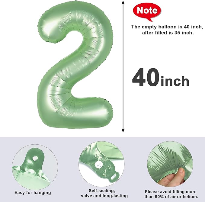 2 Balloon Numbers Birthday Decorations, 40In Sage-Green Balloons - Image 6