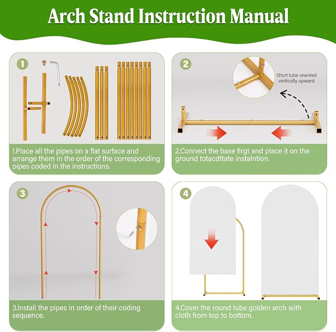 Arch Backdrop Stand with Cover Set, 6FT Gold Metal Wedding Arch - Image 6