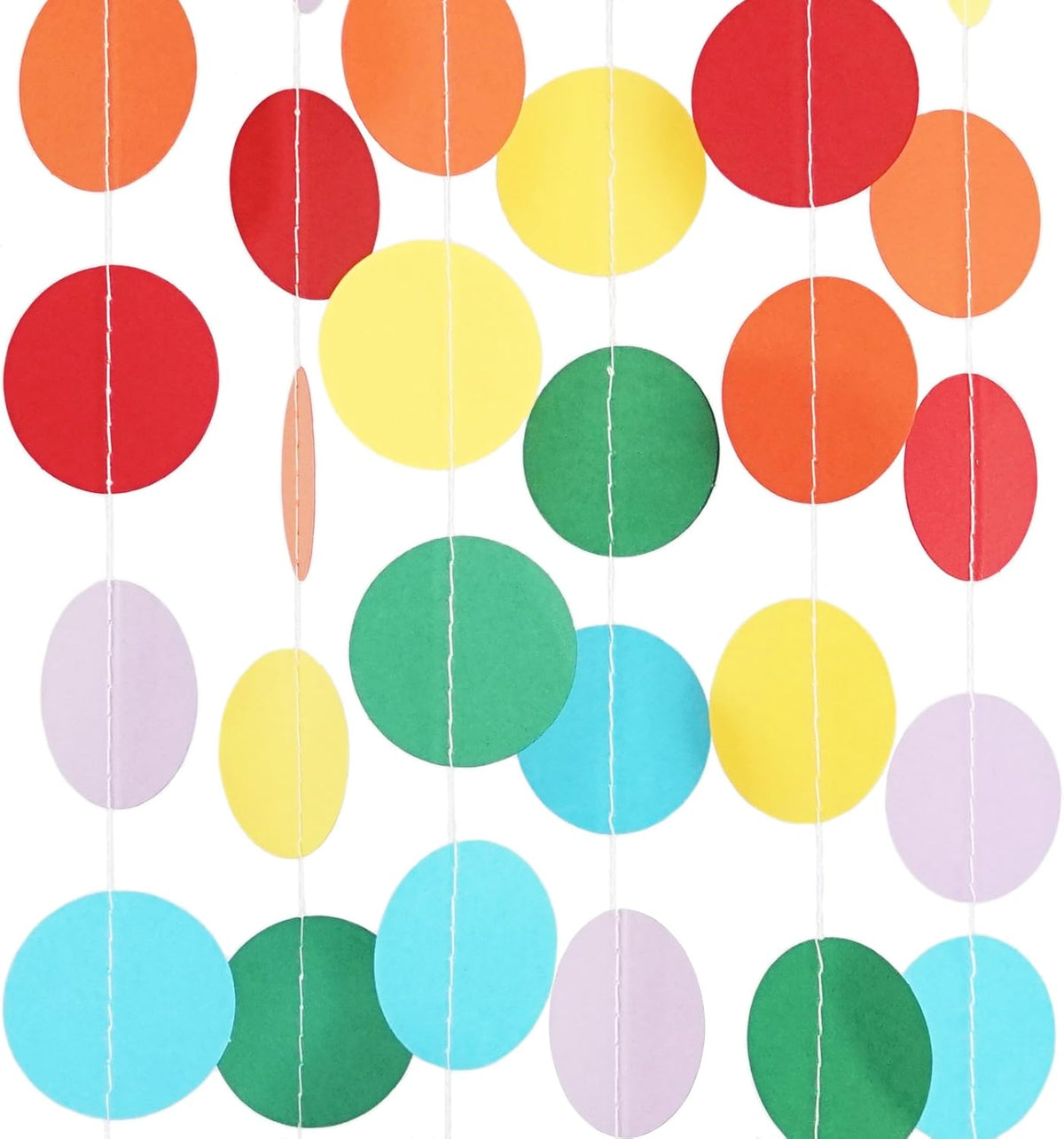 Circle Dots Paper Party Garland Streamer Backdrop (4-Pack, 10 Feet Per Garland, 40 Feet Total) - Circus Rainbow