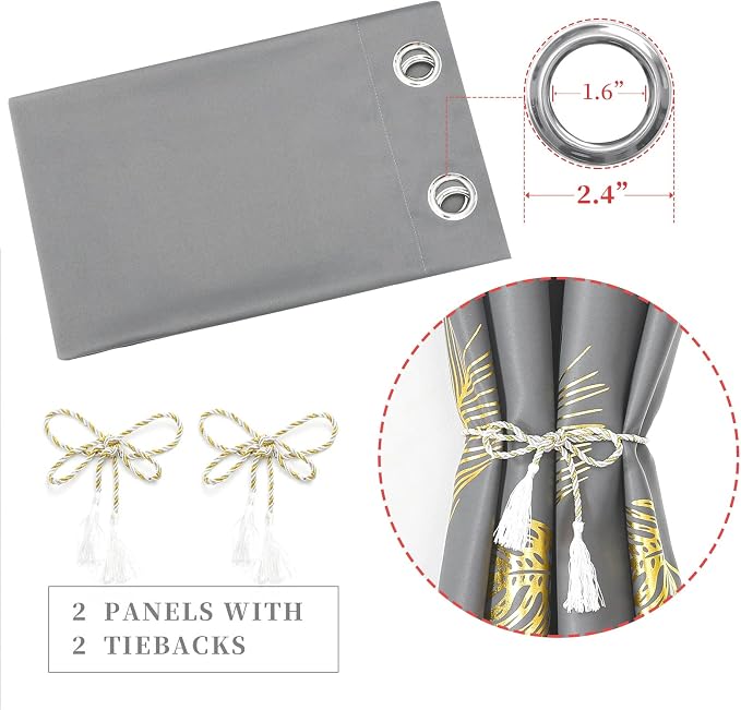 Gold Palm Leaf and Wheat Unique Design Pattern Blackout Curtains Energy Saving - Image 4