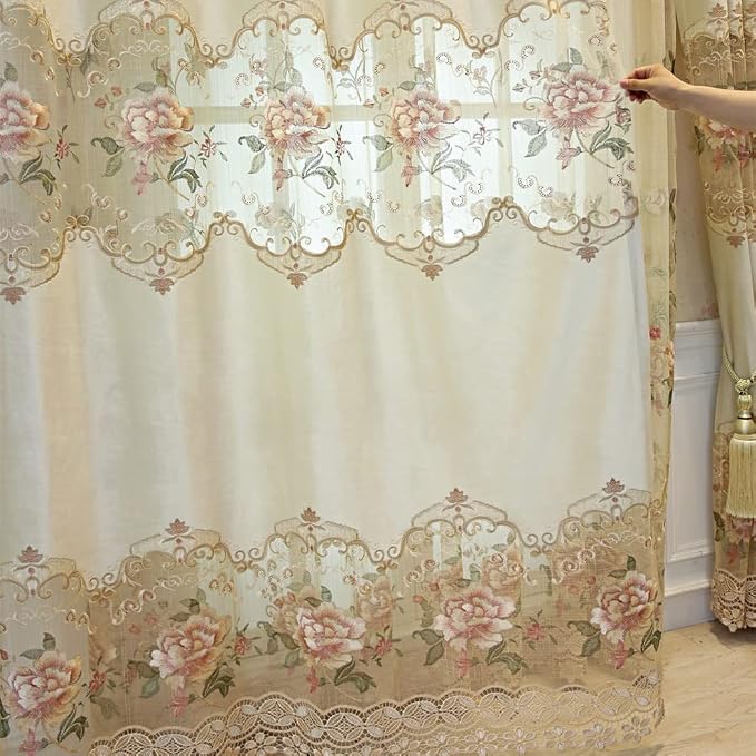 1pc Luxury Peony Embroidery Thermal Insulated Curtain Drape - Image 5