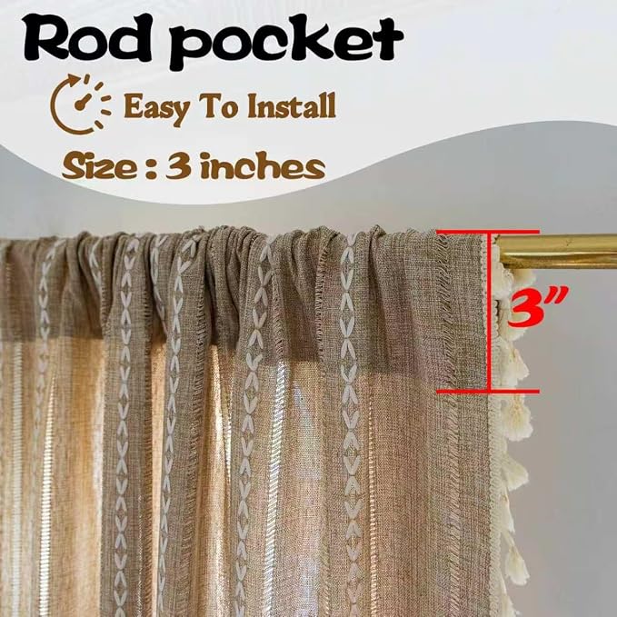 Sutuo Home Boho Curtains for Bedroom Living Room 63 Inch Length, Light - Image 5