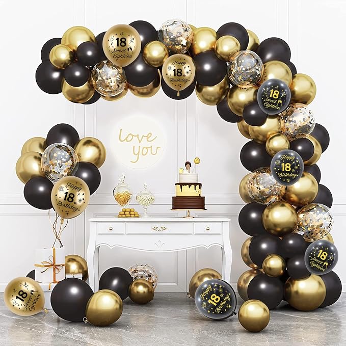 Black Gold 60th Birthday Balloons Pack of 15 Men Women Happy 60th Birthday - Image 7