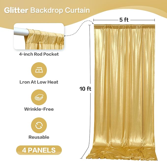 gogoparti 20x10FT Gold Sequin Backdrop Curtain - Image 6