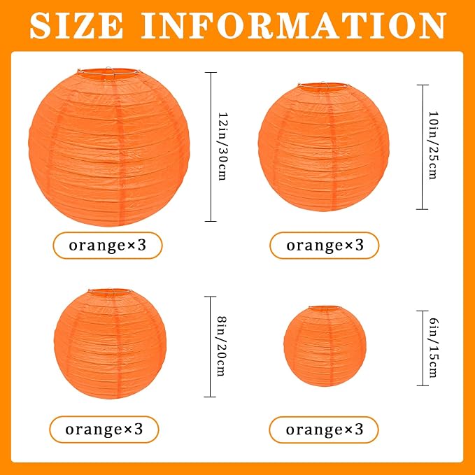 Orange Paper Lanterns, Baby Showers, Classrooms, Fall Halloween and Seasonal - Image 2