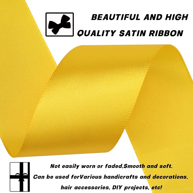 1-1/2 Inch 30 Yards Yellow Solid Satin Ribbon - Image 3