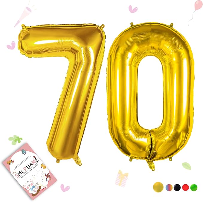 40 Inch Gold Number 70 Balloons, 70th Birthday Party Decorations | Large Self by Smlpuame