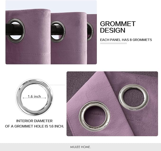 MIULEE Velvet Curtains Lavender 52 x 90 Inch Length Set of 2 | Grommet Drapes - Image 2