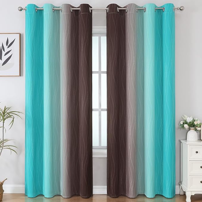 Full Room Darkening Gradient Blackout Curtains 96 Inch Length 2 Panels Set - Image 2