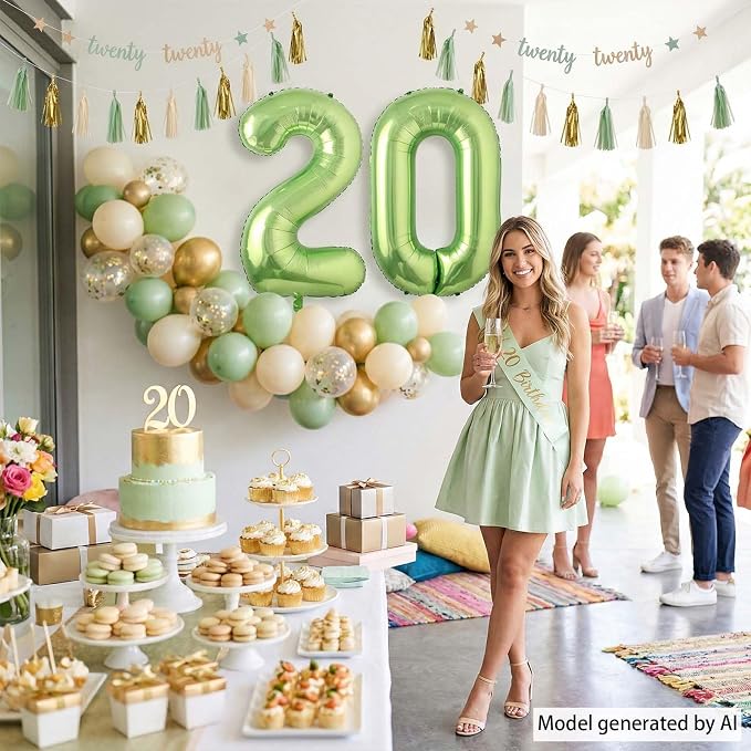 Light Green Number 0 Balloon 40 Inch, Shiny Foil Numeral Party Supplies | - Image 2