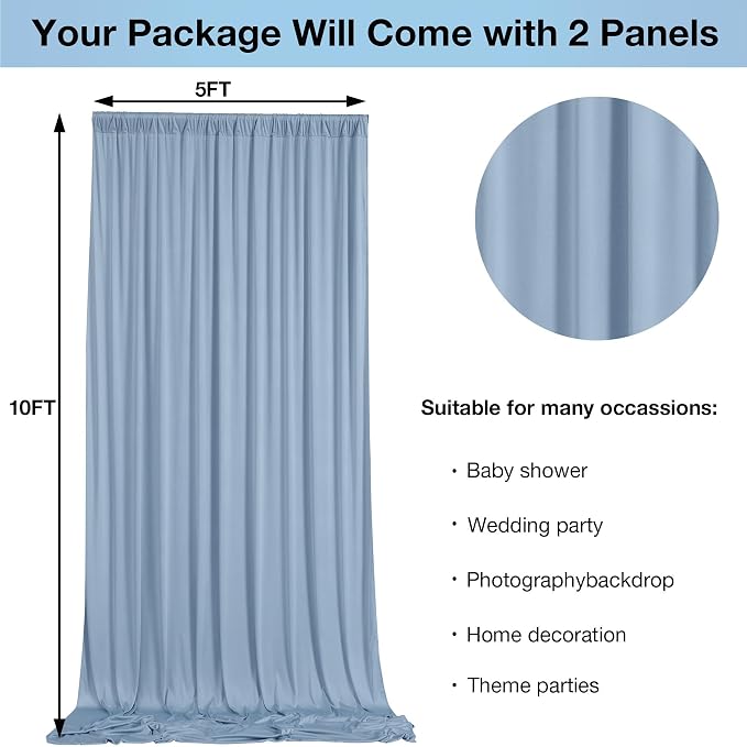 10ftx10ft Wrinkle Free Dusty Blue Backdrop Curtains - Image 4