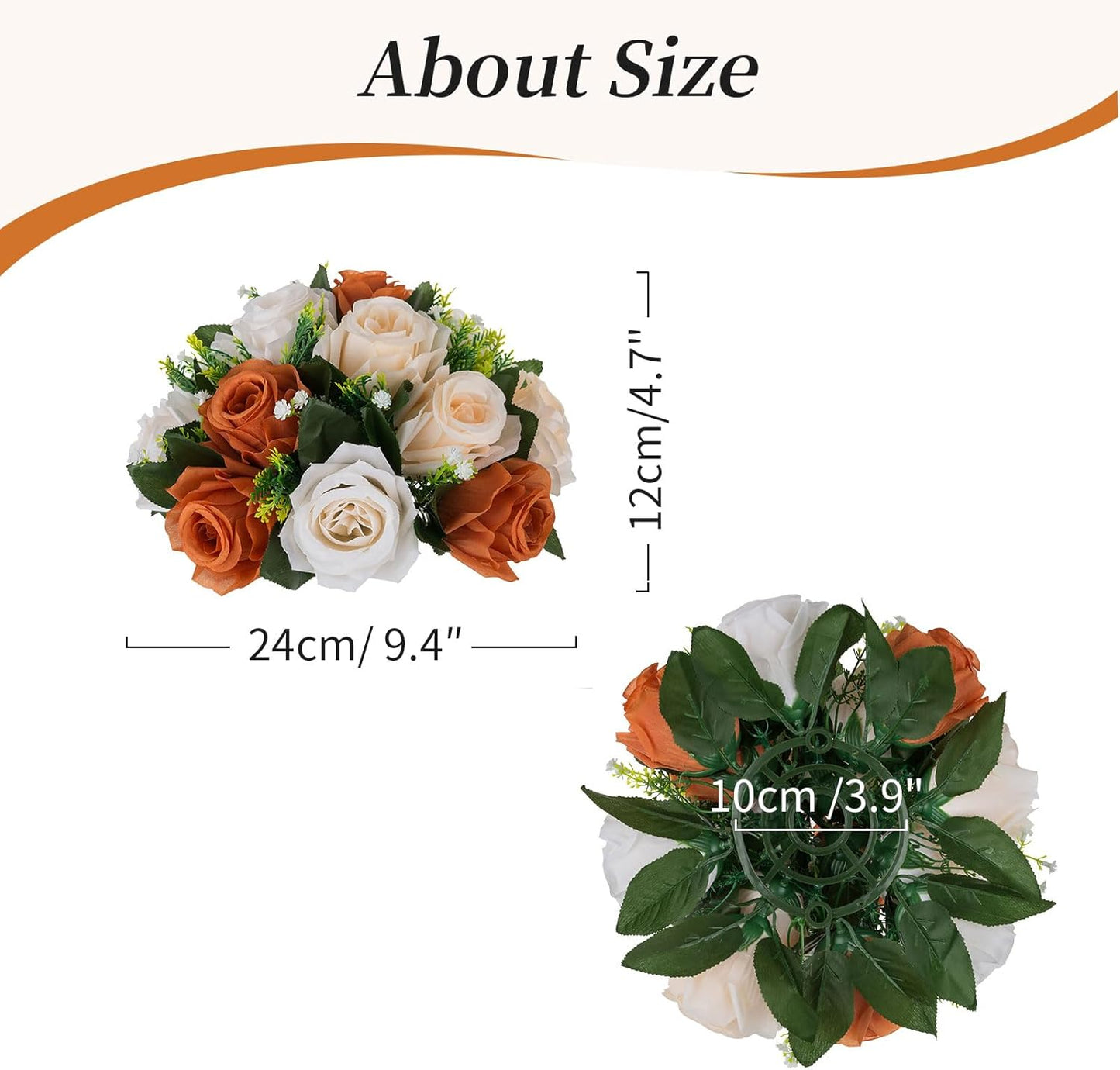 BLOSMON Flower Balls Wedding Centerpieces: 10 Pcs Terracotta Fake Rose Kissing Balls Table Decor - Fall Artificial Silk Bouquet with Base Floral Arrangements Home Party Room DIY Decorations
