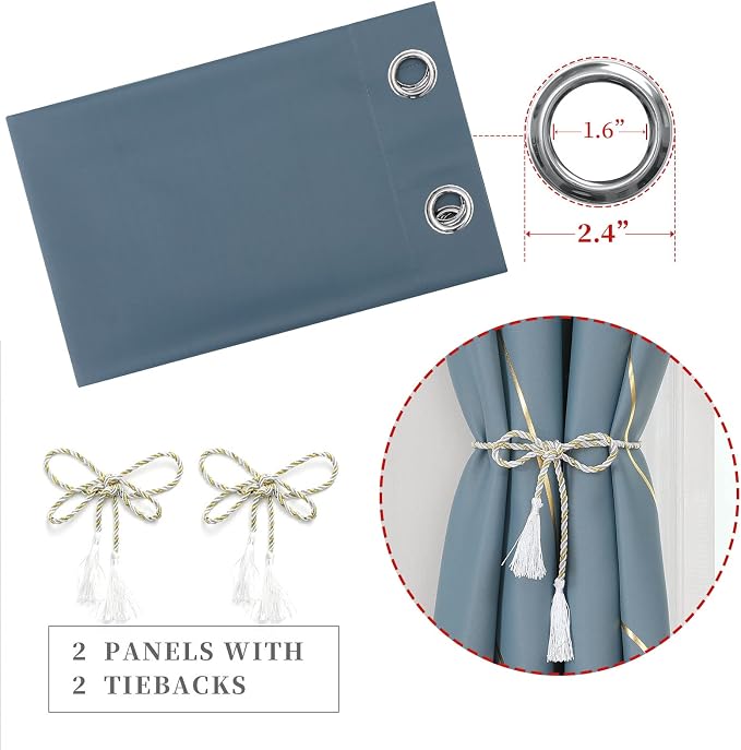Stone Blue Blackout Curtains 72 Inches Long, Grommet Curtains - Image 4