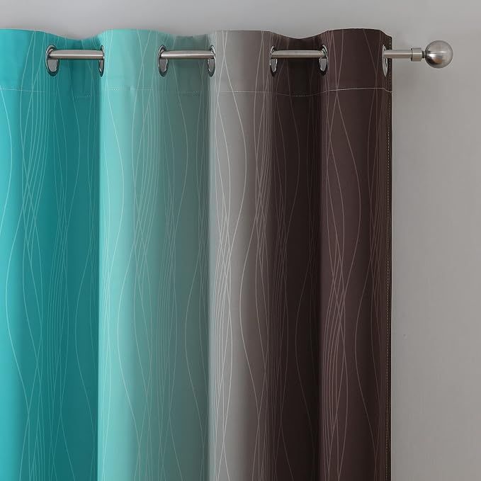 Teal and Brown Blackout Curtains 54 Inch Length, Light Blocking Gradient - Image 4