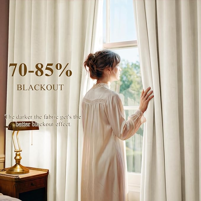 Ivory White Velvet Curtains for Nursery Back Tab, W42 x L96, Back tab Drapes - Image 3