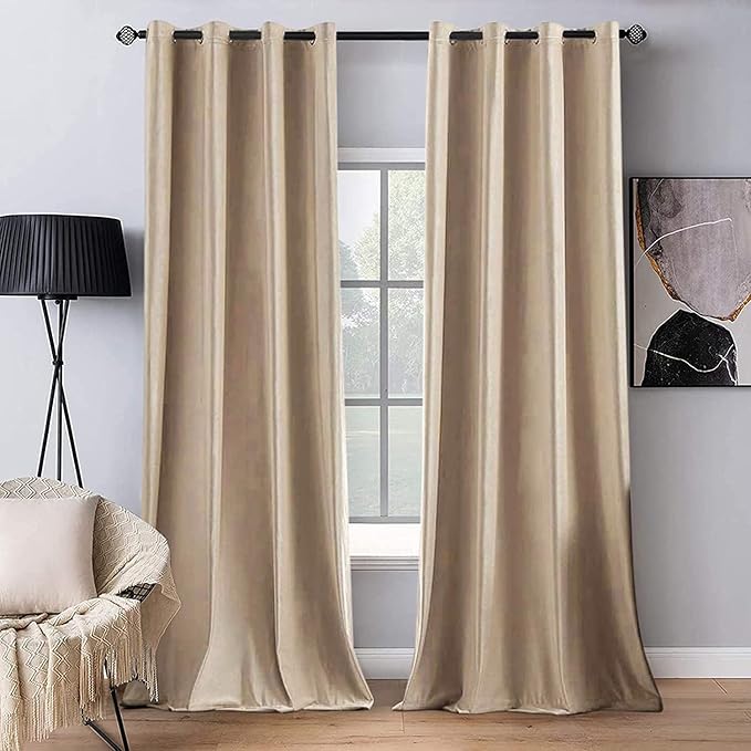 MIULEE Velvet Curtains Camel Beige 52 x 72 Inch Length Set of 2 | Grommet Drapes by MIULEE