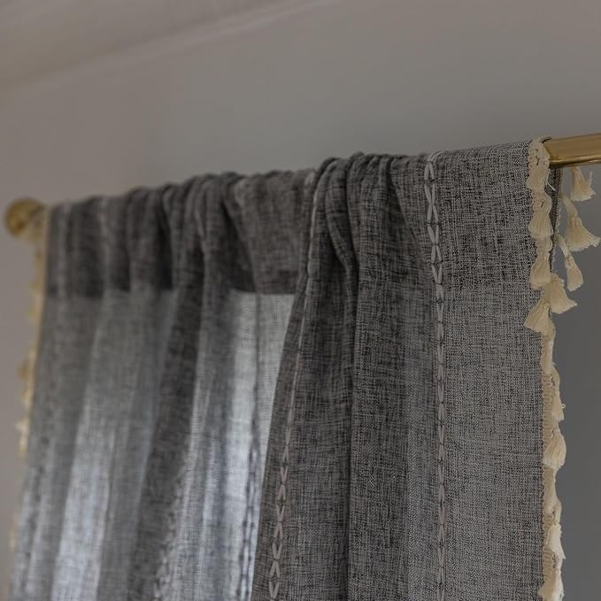 Sutuo Home Boho Curtains for Bedroom Dining Room Kitchen, Semi Blackout Linen - Image 3