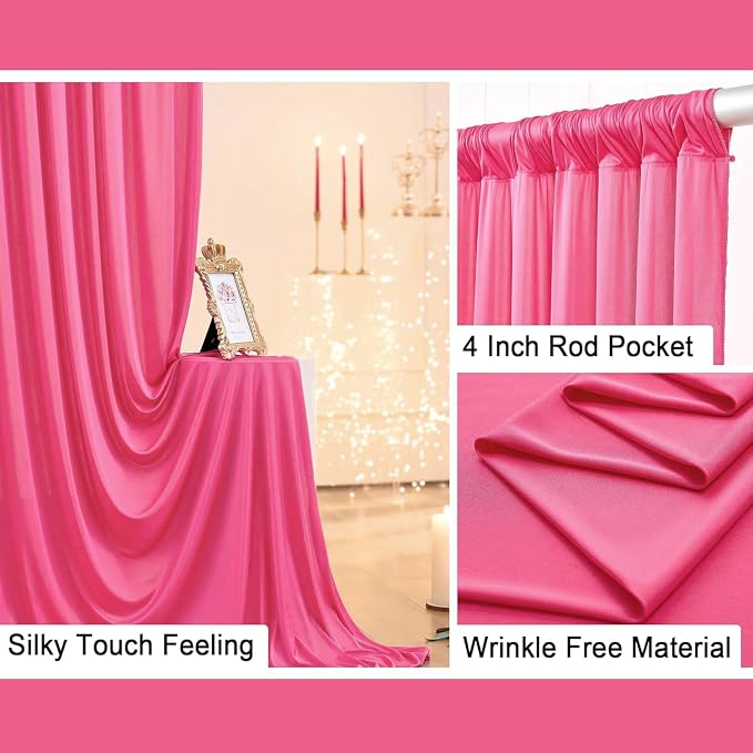 40 ft x 10 ft Wrinkle Free Fuchsia Backdrop Curtain - Image 4
