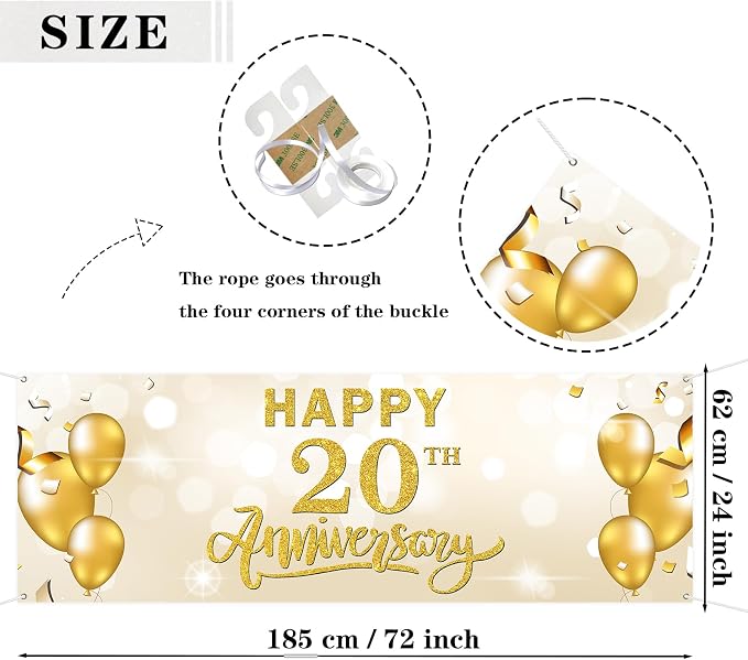 Large Happy 20th Anniversary Banner Twenty Themed Garden Backdrop Banner - Image 2