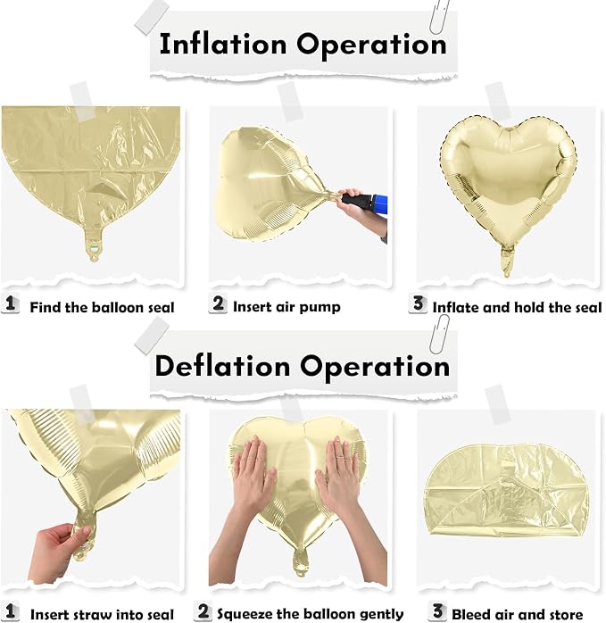 Gold White Foil Heart Balloons, 18 Inch 10 Pcs Pastel Yellow White Foil Heart - Image 6