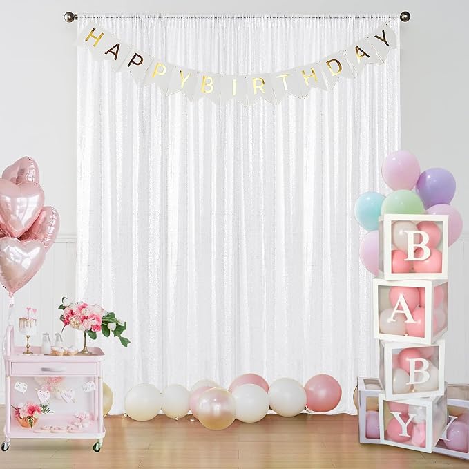 Sugargirl White Sequin Backdrop Curtain 8FTx8FT Glitter White Background Drapes - Image 8