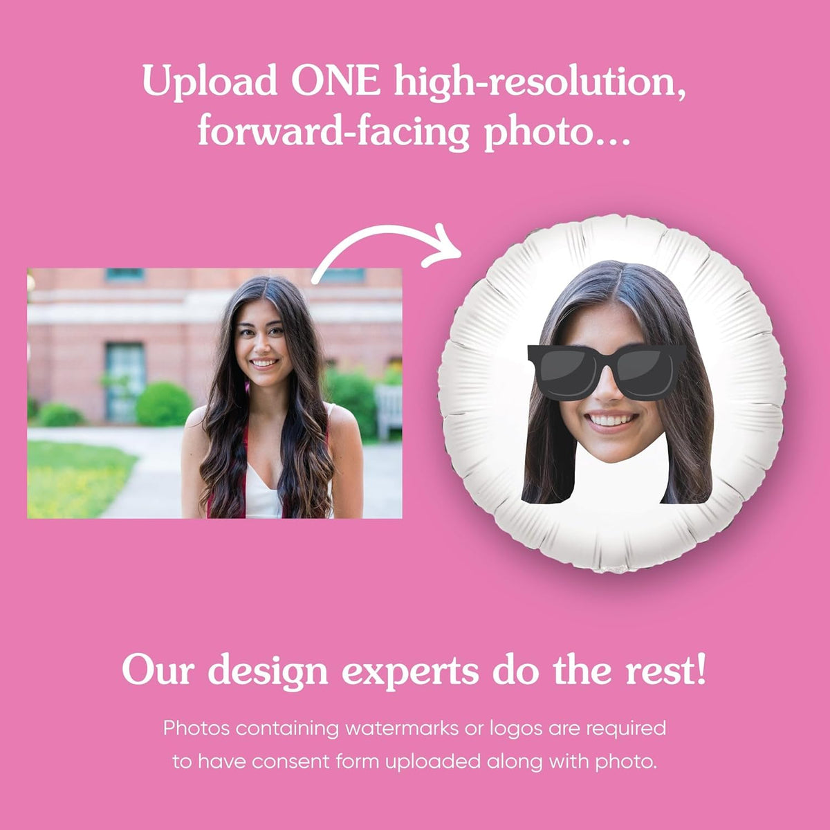 Big Dot of Happiness Personalized Sunglasses Fun Face Photo Balloon, Adults & Kids Summer Birthday Party Decorations, Custom Double-Sided Circle Mylar, 1 Piece