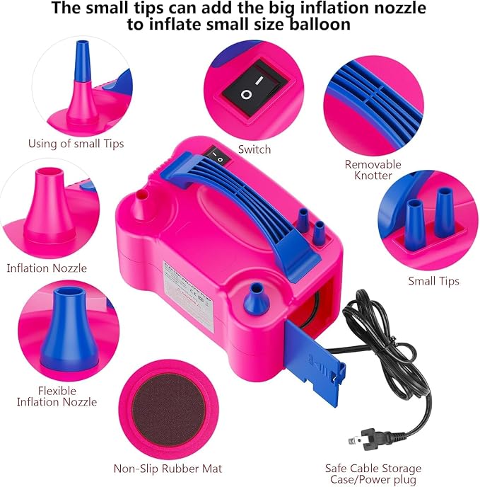 Electric Balloon Pump with Dual Nozzle & 2 Tying Tools | 110V 600W Portable - Image 2