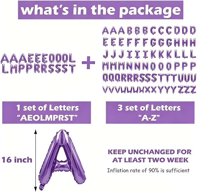 98 Pcs Purple Letter Balloons, Custom 3 Set A-Z Set - Image 3