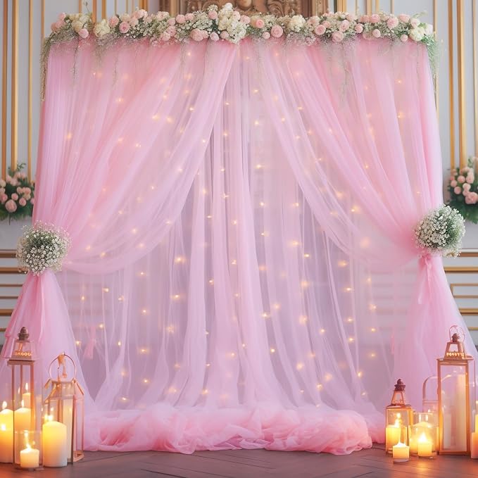 10x8ft Baby Pink Tulle Backdrop Curtain - Image 2