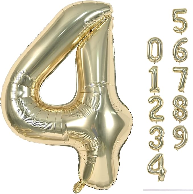Champagne Gold Foil Balloon Number 4, Large Light Gold Number 4 Helium Balloon by Lingqiang