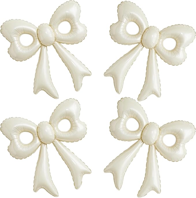 4 Pcs Cream Bow Balloons, 31”Huge Beige Bow Aluminum Foil Balloons by BSRESIN