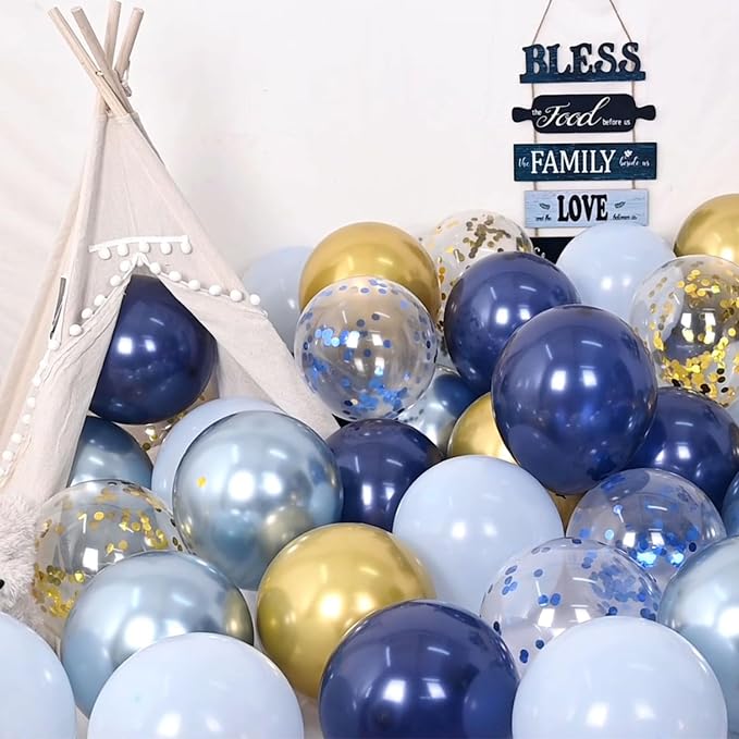 Navy Blue Gold Balloon, 60 Packs 12 Inch Metallic Blue and Macaron Blue Balloons - Image 3
