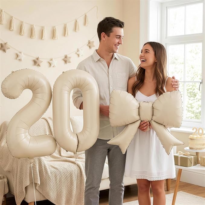40 Inch Cream Number 1 with Bow Balloon - Image 7