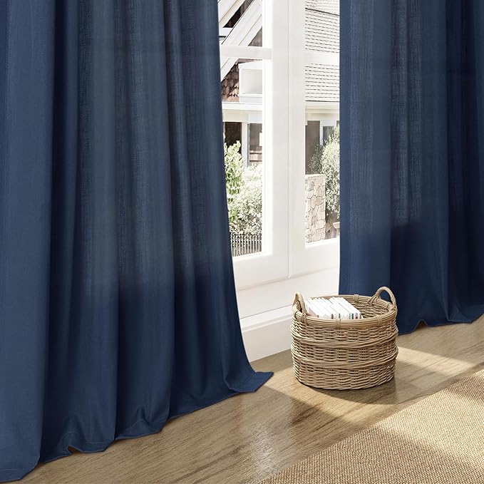Extra Long Denim Blue Linen Curtains 120 Inch - Image 6