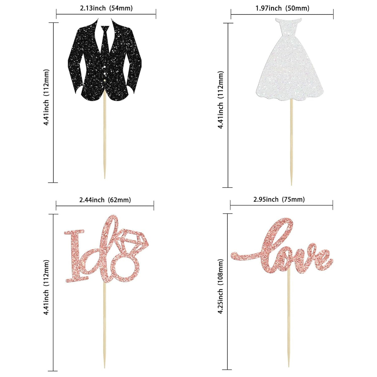 Gyufise 24 Pack Wedding Cupcake Toppers Glitter Groom and Bride Love I Do Cupcake Picks for Bridal Shower Wedding Engagement Party Cake Decorations Supplies