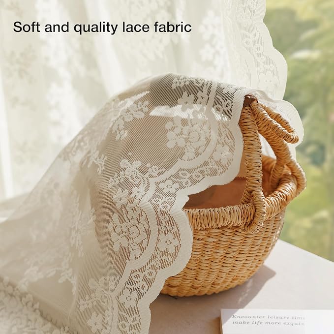 Anmao Vintage Lace Curtains 45 Inches Long 2 Panels Set, Romantic Elegant Light - Image 4