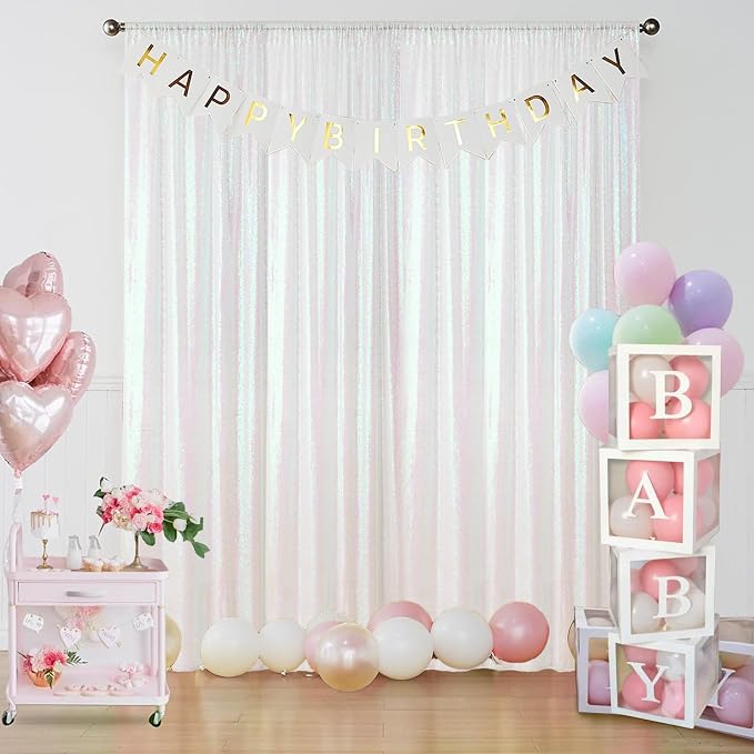 Sugargirl White Iridescent Sequin Backdrop Curtain 10FTx10FT Glitter White - Image 9