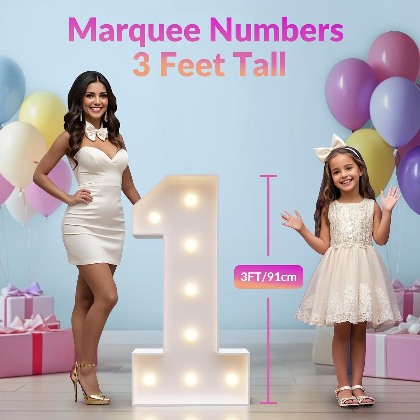 JoyMuse Marquee Numbers 3 Feet Tall, Light Up Numbers with Lights, Large Numbers for Party, Number 6 Light Up Numbers for Baby Showe Anniversary Birthday Decorations for Girls Boys