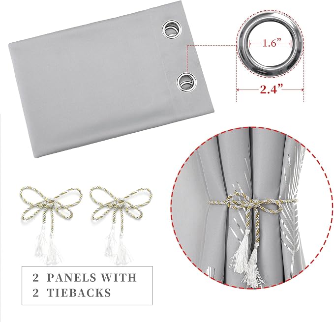 Light Grey Curtains Blackout Thermal Insulated Window Curtains Drapes - Image 4