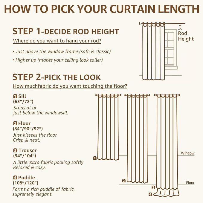 jinchan Taupe Floral Linen Curtains 63 Inch Farmhouse Back Tab 2 Panels | - Image 9